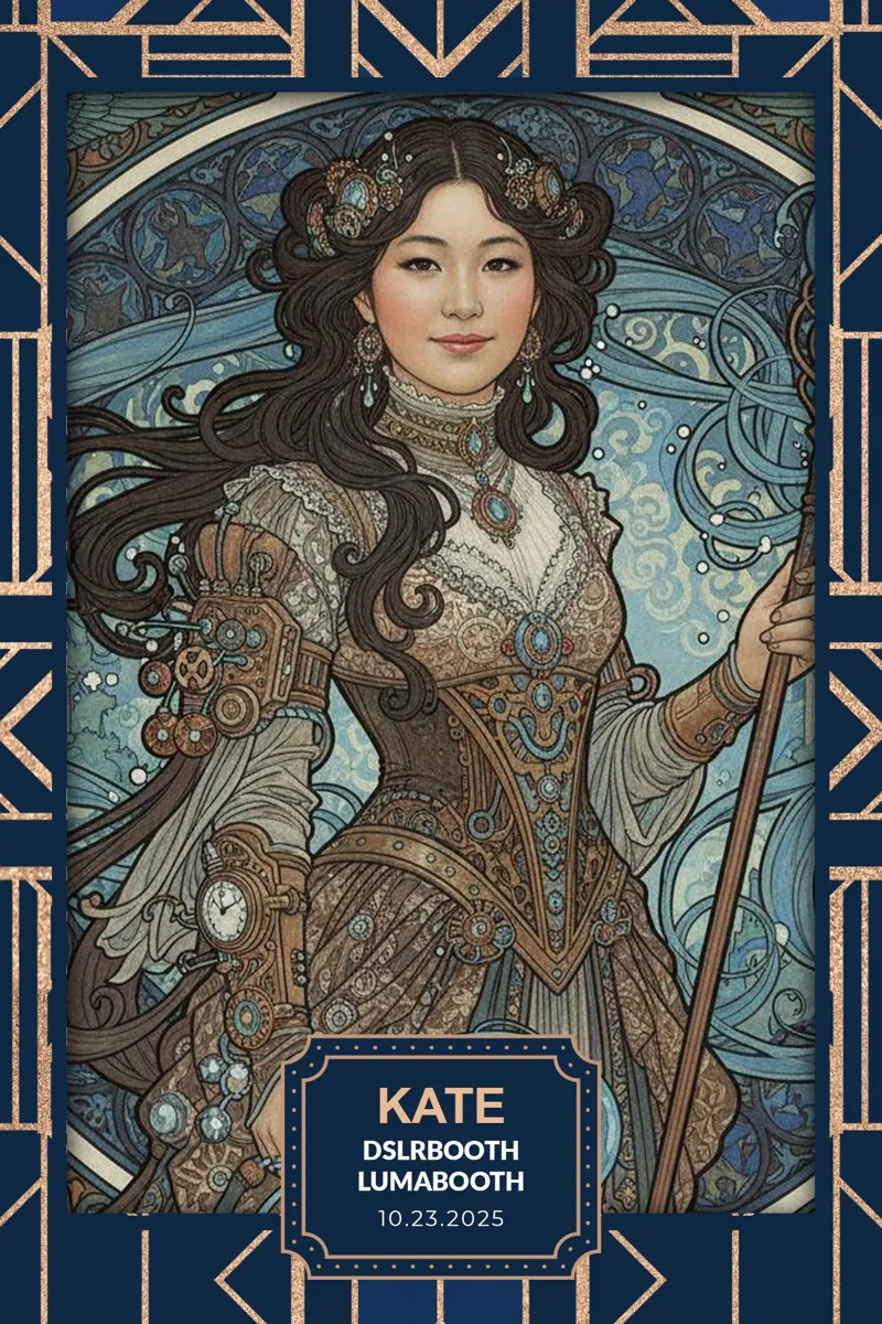 Exemple de portrait transformé dans un style Art nouveau par le logiciel LumaBooth